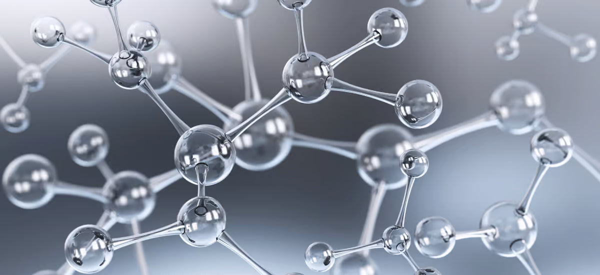 Collagen broken down into molecules on a grey background.