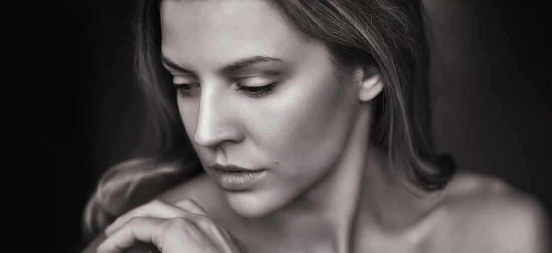 Close-up portrait of a woman with smooth, radiant skin after using Primabiotic Collagen