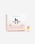 Primabiotic Hyaluron box with a shot bottle, premium supplement for deep skin hydration, elasticity, and smooth appearance.